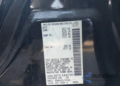 2018 Nissan Altima 2.5 Sl from USA, damaged, VIN 1N4AL3AP7JC164795